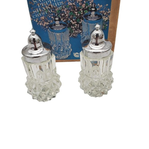 Vintage NOS Diamond Point Salt & Pepper Shakers Crystal 0174 Indiana‎ Glass Co.